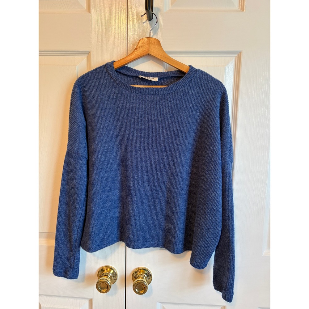 Zenana Blue Ribbed Knit Oversized Sweater HT-2182A S/M Drop Shoulder Pullover